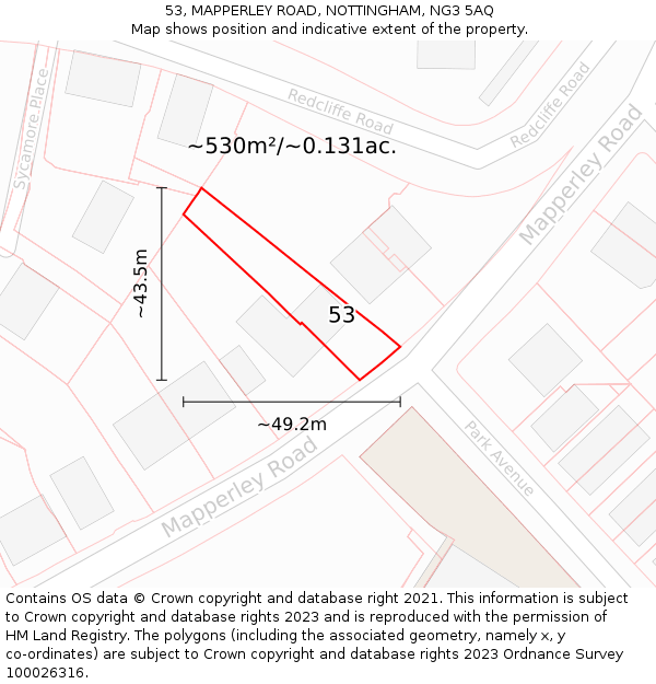 53, MAPPERLEY ROAD, NOTTINGHAM, NG3 5AQ: Plot and title map