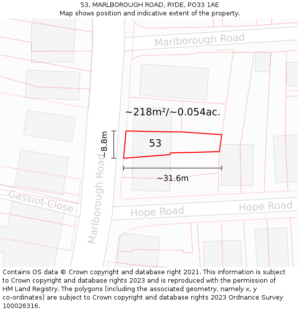 53, MARLBOROUGH ROAD, RYDE, PO33 1AE: Plot and title map