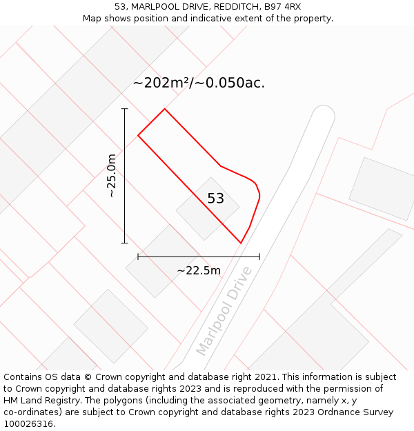 53, MARLPOOL DRIVE, REDDITCH, B97 4RX: Plot and title map