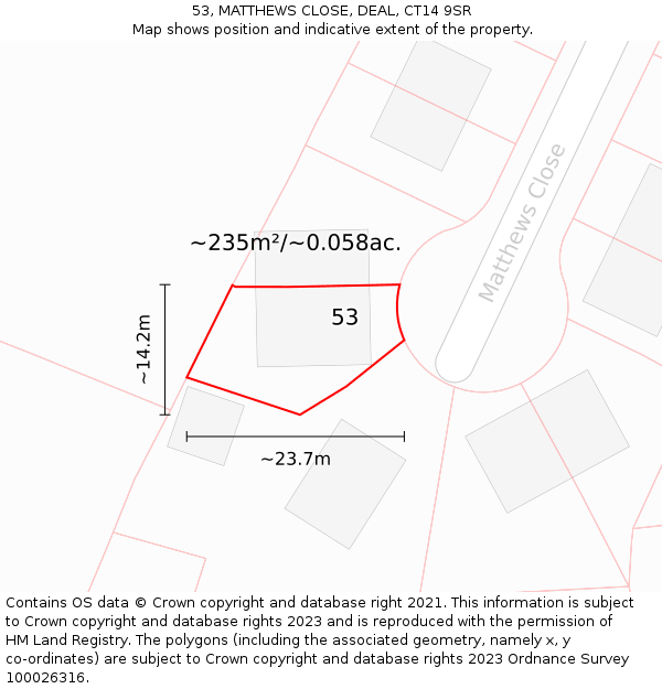 53, MATTHEWS CLOSE, DEAL, CT14 9SR: Plot and title map