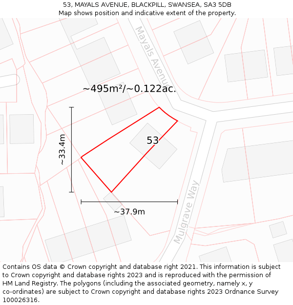 53, MAYALS AVENUE, BLACKPILL, SWANSEA, SA3 5DB: Plot and title map