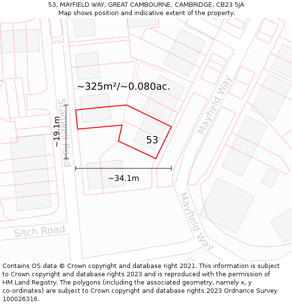 53, MAYFIELD WAY, GREAT CAMBOURNE, CAMBRIDGE, CB23 5JA: Plot and title map