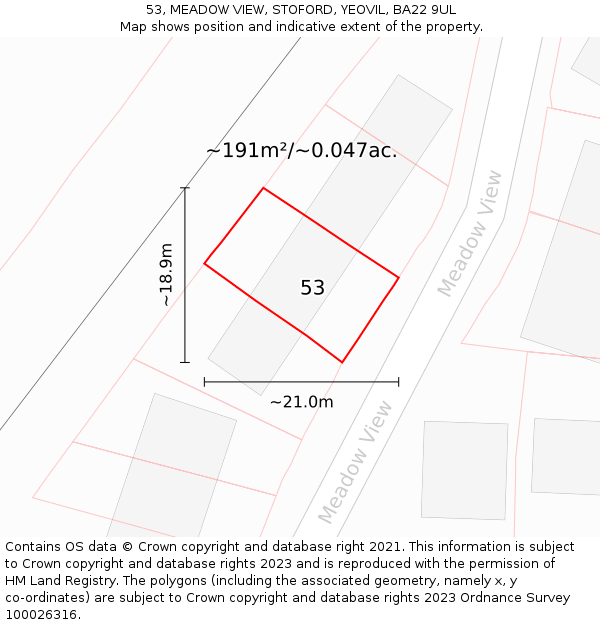 53, MEADOW VIEW, STOFORD, YEOVIL, BA22 9UL: Plot and title map