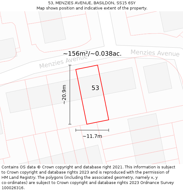 53, MENZIES AVENUE, BASILDON, SS15 6SY: Plot and title map