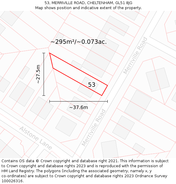 53, MERRIVILLE ROAD, CHELTENHAM, GL51 8JG: Plot and title map