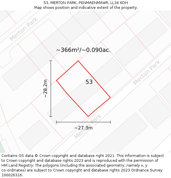 53, MERTON PARK, PENMAENMAWR, LL34 6DH: Plot and title map