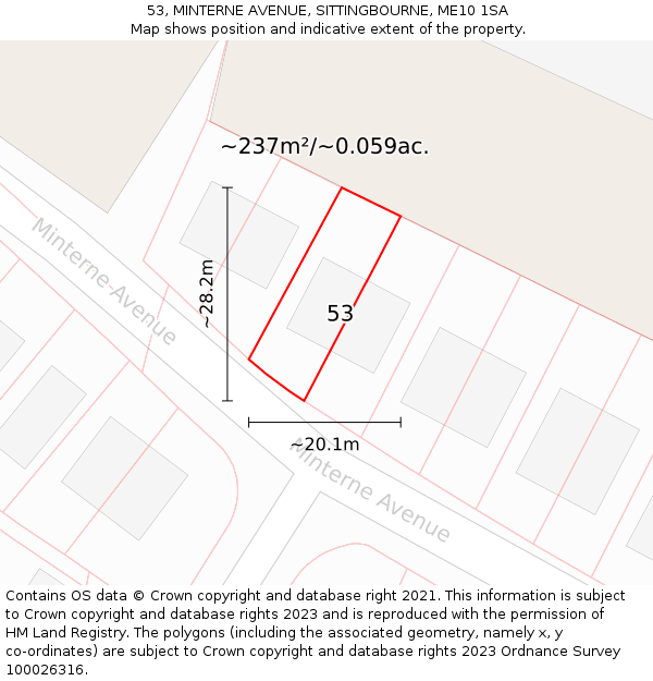 53, MINTERNE AVENUE, SITTINGBOURNE, ME10 1SA: Plot and title map