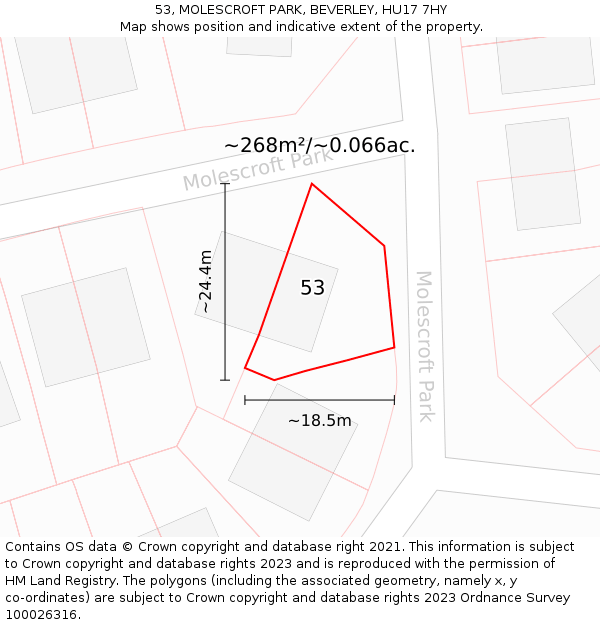 53, MOLESCROFT PARK, BEVERLEY, HU17 7HY: Plot and title map