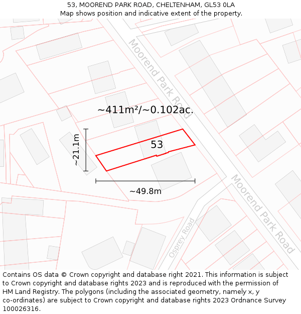 53, MOOREND PARK ROAD, CHELTENHAM, GL53 0LA: Plot and title map