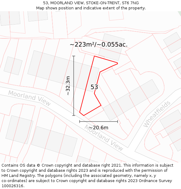 53, MOORLAND VIEW, STOKE-ON-TRENT, ST6 7NG: Plot and title map