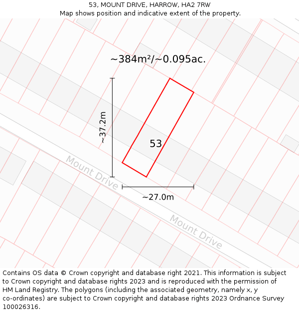 53, MOUNT DRIVE, HARROW, HA2 7RW: Plot and title map