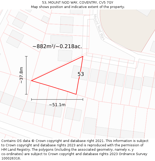 53, MOUNT NOD WAY, COVENTRY, CV5 7GY: Plot and title map