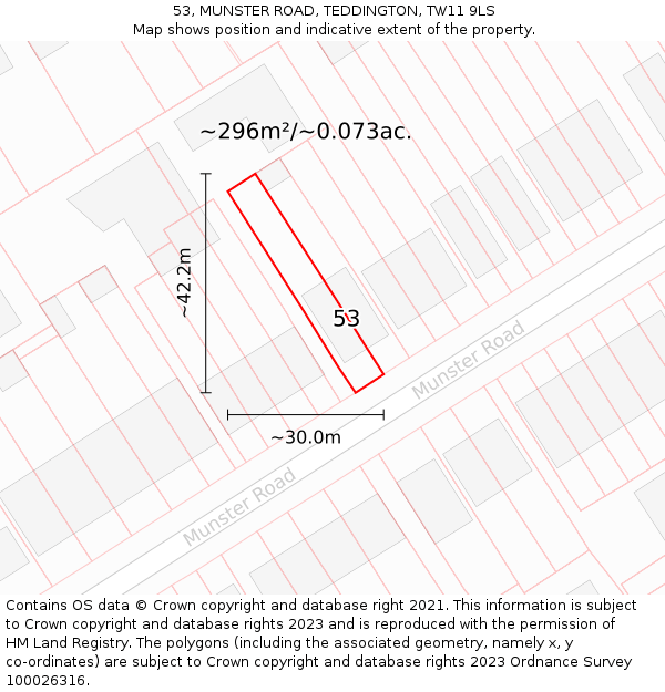 53, MUNSTER ROAD, TEDDINGTON, TW11 9LS: Plot and title map