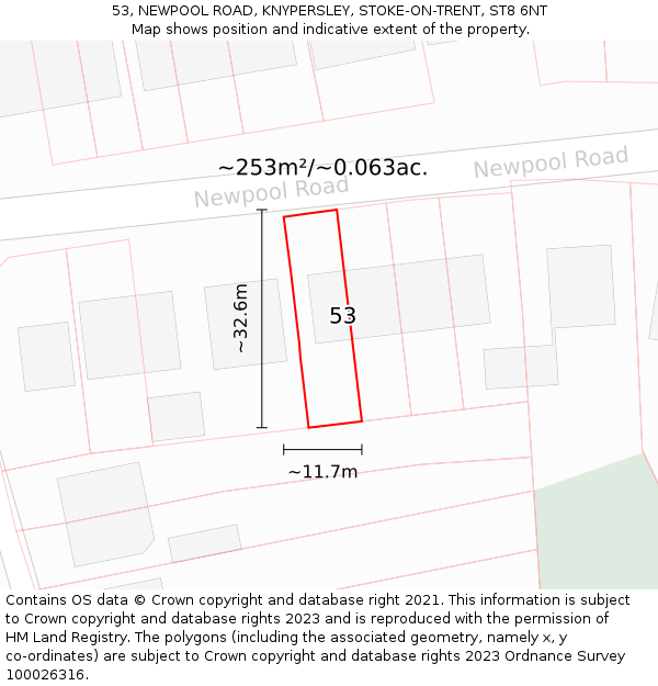 53, NEWPOOL ROAD, KNYPERSLEY, STOKE-ON-TRENT, ST8 6NT: Plot and title map