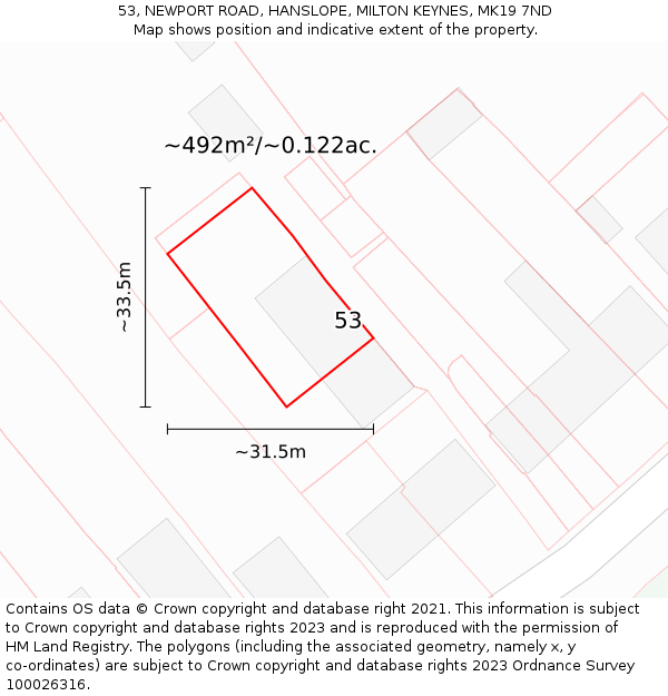 53, NEWPORT ROAD, HANSLOPE, MILTON KEYNES, MK19 7ND: Plot and title map