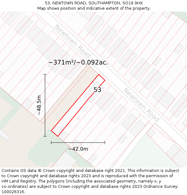 53, NEWTOWN ROAD, SOUTHAMPTON, SO19 9HX: Plot and title map