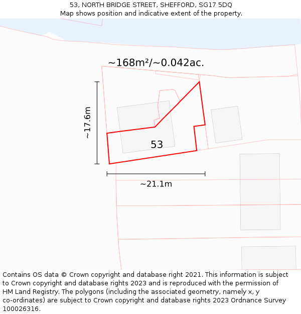 53, NORTH BRIDGE STREET, SHEFFORD, SG17 5DQ: Plot and title map