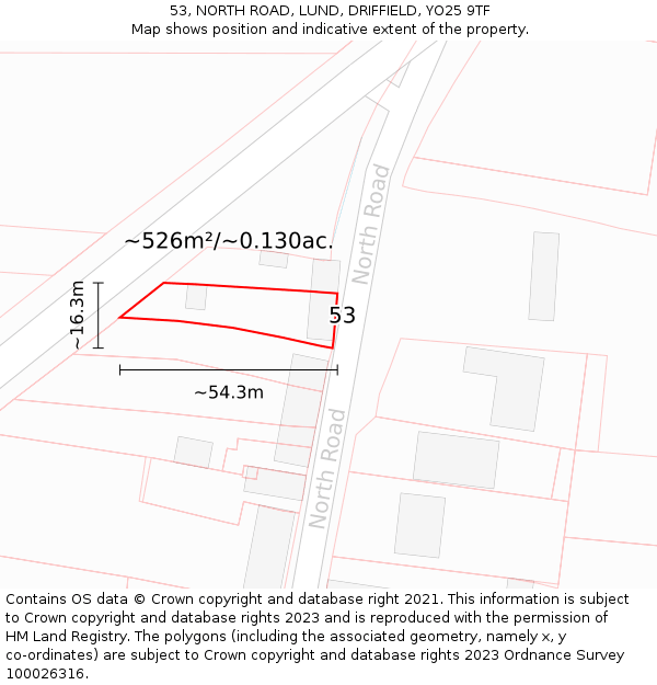 53, NORTH ROAD, LUND, DRIFFIELD, YO25 9TF: Plot and title map