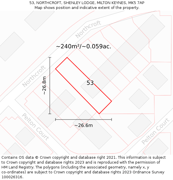 53, NORTHCROFT, SHENLEY LODGE, MILTON KEYNES, MK5 7AP: Plot and title map