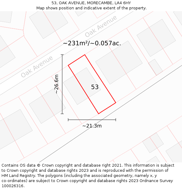 53, OAK AVENUE, MORECAMBE, LA4 6HY: Plot and title map