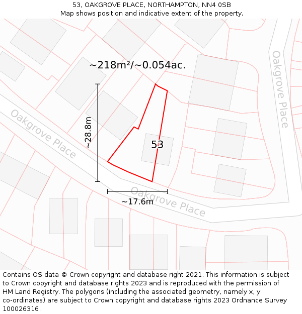 53, OAKGROVE PLACE, NORTHAMPTON, NN4 0SB: Plot and title map