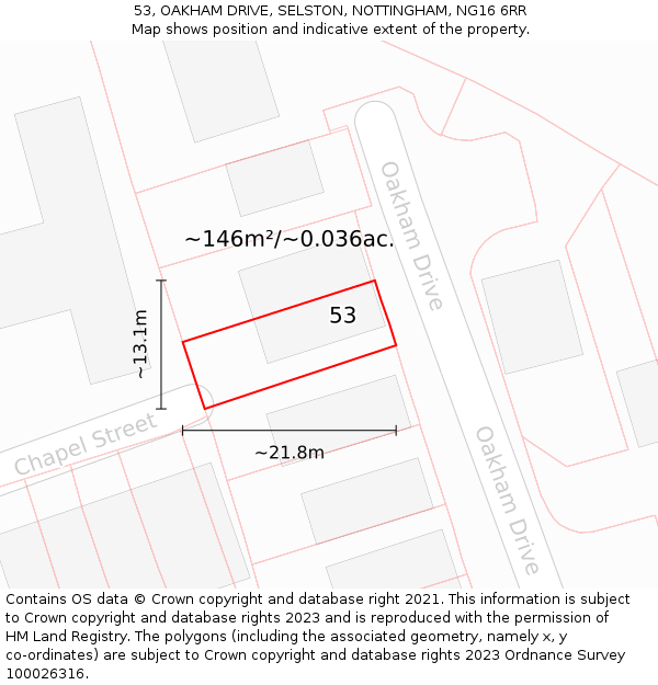 53, OAKHAM DRIVE, SELSTON, NOTTINGHAM, NG16 6RR: Plot and title map