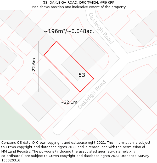 53, OAKLEIGH ROAD, DROITWICH, WR9 0RP: Plot and title map