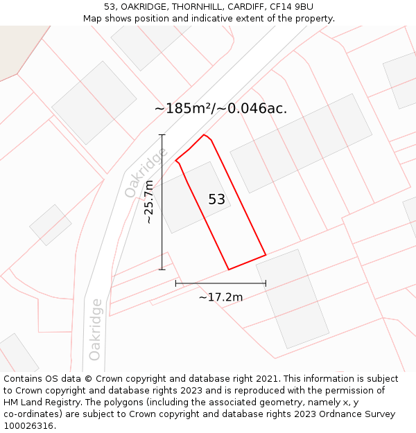 53, OAKRIDGE, THORNHILL, CARDIFF, CF14 9BU: Plot and title map