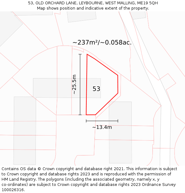 53, OLD ORCHARD LANE, LEYBOURNE, WEST MALLING, ME19 5QH: Plot and title map