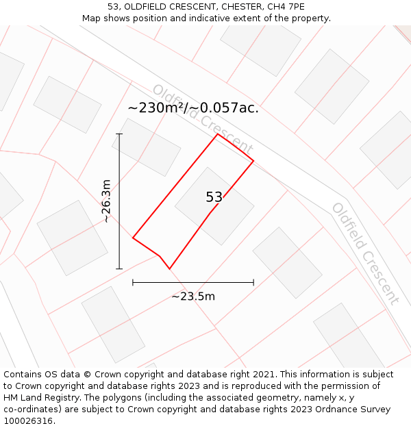 53, OLDFIELD CRESCENT, CHESTER, CH4 7PE: Plot and title map