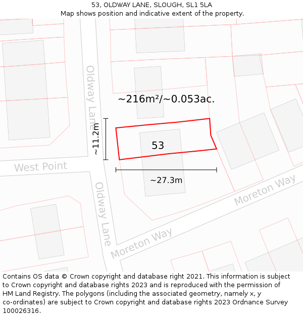 53, OLDWAY LANE, SLOUGH, SL1 5LA: Plot and title map