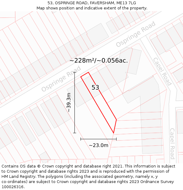 53, OSPRINGE ROAD, FAVERSHAM, ME13 7LG: Plot and title map