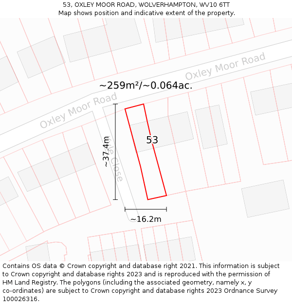 53, OXLEY MOOR ROAD, WOLVERHAMPTON, WV10 6TT: Plot and title map