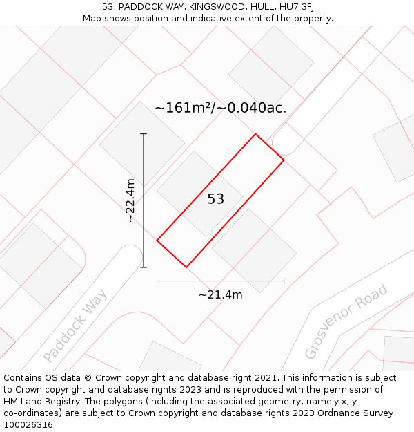 53, PADDOCK WAY, KINGSWOOD, HULL, HU7 3FJ: Plot and title map