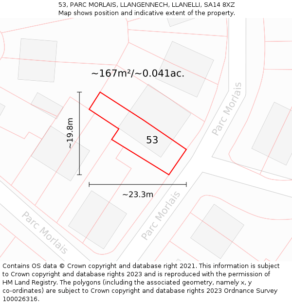 53, PARC MORLAIS, LLANGENNECH, LLANELLI, SA14 8XZ: Plot and title map