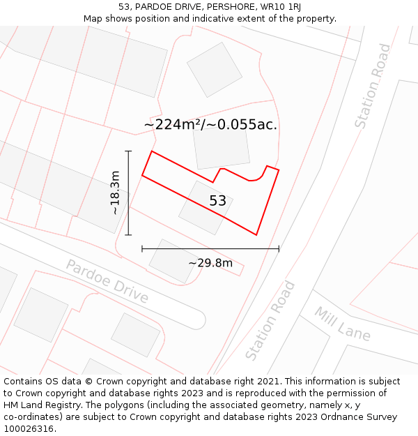 53, PARDOE DRIVE, PERSHORE, WR10 1RJ: Plot and title map