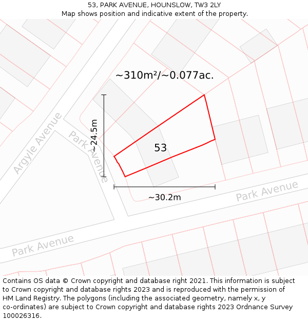 53, PARK AVENUE, HOUNSLOW, TW3 2LY: Plot and title map