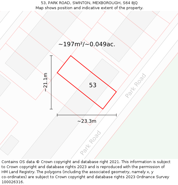 53, PARK ROAD, SWINTON, MEXBOROUGH, S64 8JQ: Plot and title map