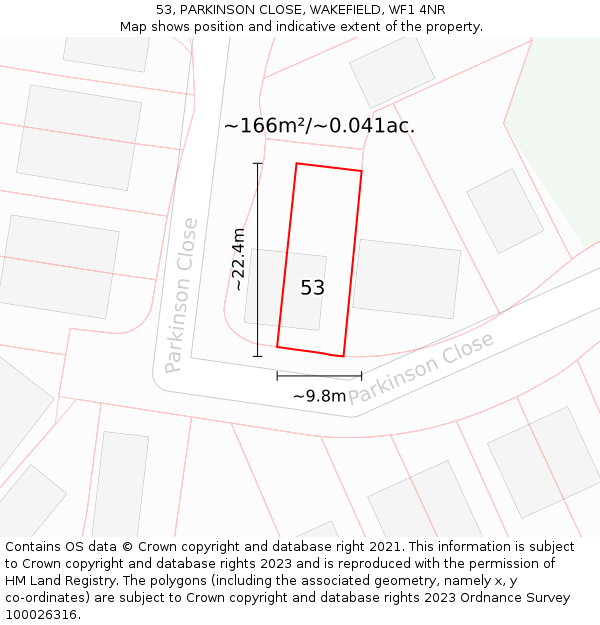 53, PARKINSON CLOSE, WAKEFIELD, WF1 4NR: Plot and title map