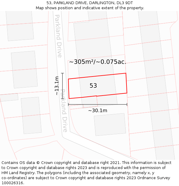 53, PARKLAND DRIVE, DARLINGTON, DL3 9DT: Plot and title map