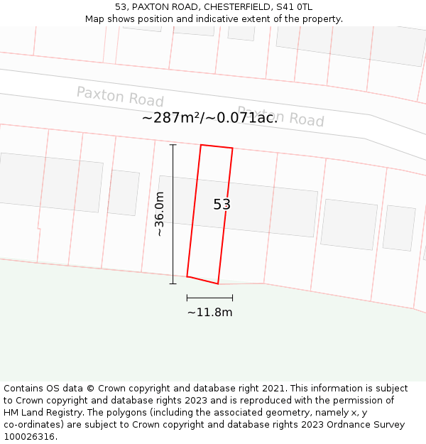 53, PAXTON ROAD, CHESTERFIELD, S41 0TL: Plot and title map