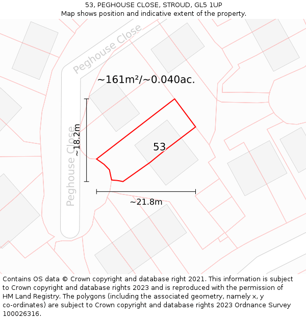 53, PEGHOUSE CLOSE, STROUD, GL5 1UP: Plot and title map