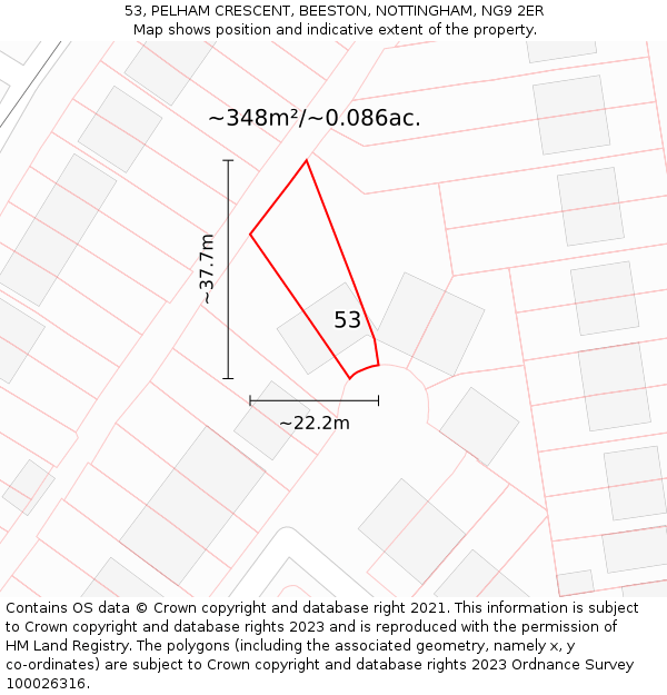 53, PELHAM CRESCENT, BEESTON, NOTTINGHAM, NG9 2ER: Plot and title map