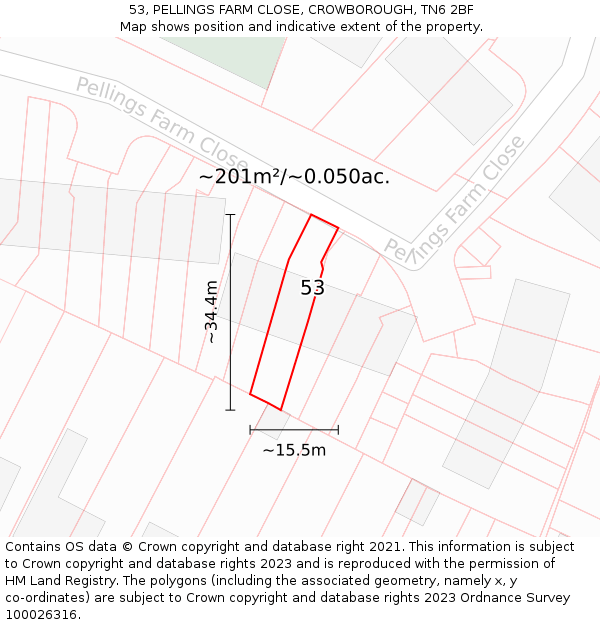 53, PELLINGS FARM CLOSE, CROWBOROUGH, TN6 2BF: Plot and title map