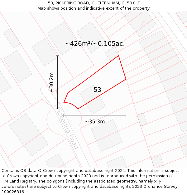 53, PICKERING ROAD, CHELTENHAM, GL53 0LF: Plot and title map