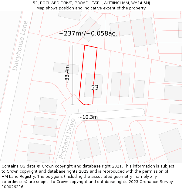 53, POCHARD DRIVE, BROADHEATH, ALTRINCHAM, WA14 5NJ: Plot and title map