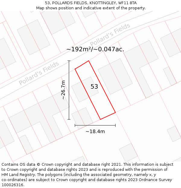 53, POLLARDS FIELDS, KNOTTINGLEY, WF11 8TA: Plot and title map