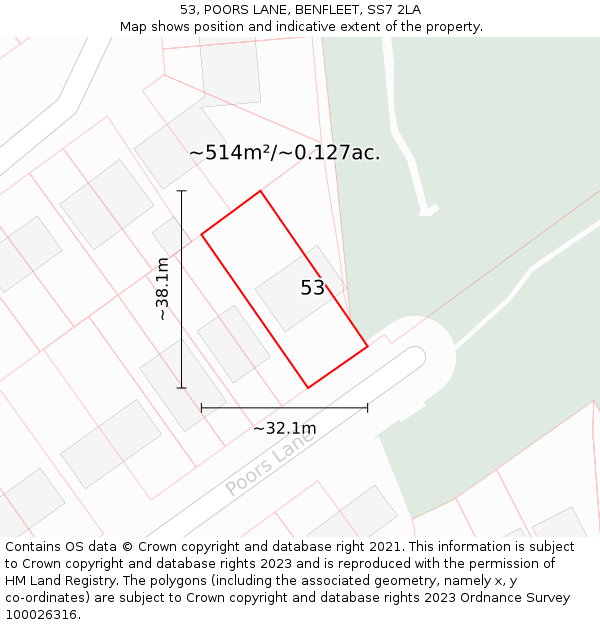 53, POORS LANE, BENFLEET, SS7 2LA: Plot and title map