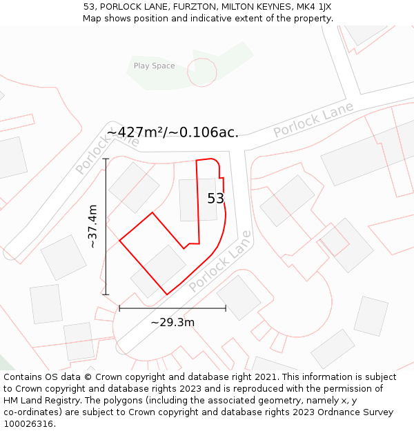 53, PORLOCK LANE, FURZTON, MILTON KEYNES, MK4 1JX: Plot and title map