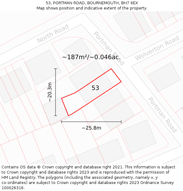 53, PORTMAN ROAD, BOURNEMOUTH, BH7 6EX: Plot and title map